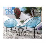 Le Palmero : salon de jardin bleu 2 fauteuils oeuf + table basse