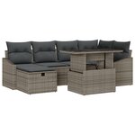vidaXL Ensemble de Canapés de Jardin 7 Pièces avec Coussins Gris en Rattan Poly