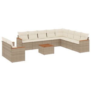 vidaXL Salon de jardin 11 Pièces avec coussins beige résine tressée