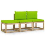 vidaXL Salon de jardin 3 Pièces avec coussins vert brillant