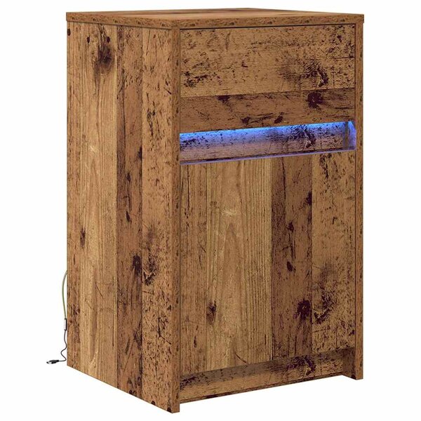 vidaXL Armoire de chevet LED avec tiroir Bois ancien 38 x 34 x 61 cm