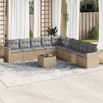 vidaXL Salon de jardin avec coussins 10 Pièces beige résine tressée