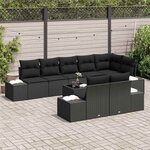 vidaXL Ensemble de canapé de jardin avec coussin 9 Pièces Noir polyrotin