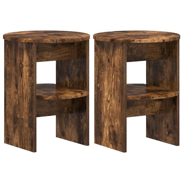 vidaXL Meuble d'appoint 2 pc Chêne Fumé Ø40 x 50 cm Bois d’ingénierie