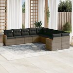 vidaXL Salon de jardin avec coussins 10 Pièces gris résine tressée
