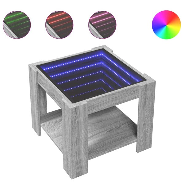 vidaXL Table basse avec LED sonoma gris 53x53x45 cm bois d'ingénierie