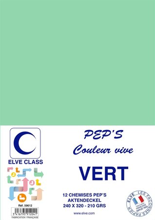 Pqt de 12 Chemises 210 g 240 x 320 mm PEP'S Coloris Vifs Vert ELVE
