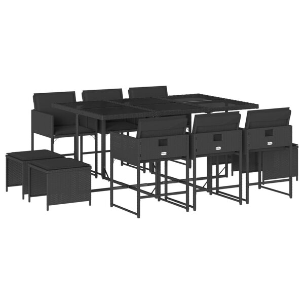 vidaXL Ensemble à manger de jardin 11 Pièces coussins noir résine tressée