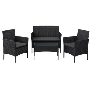 Salon de jardin extérieur ensemble de mobilier surface tressée en pe table et chaises pour terrasse jardin balcon noir 12_0007391