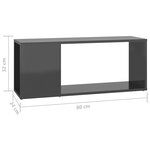 vidaXL Meuble TV Gris brillant 80x24x32 cm Aggloméré