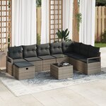 Ensemble de canapé de jardin 9 pièces avec coussins gris en rotin synthétique