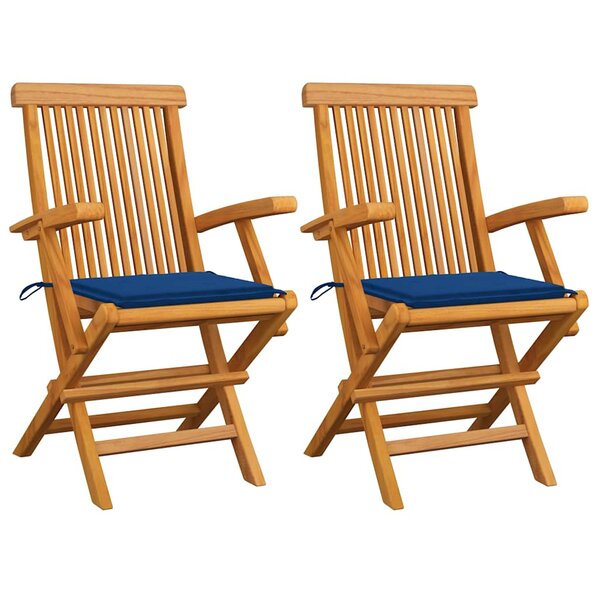 vidaXL Chaises de jardin et coussins bleu royal lot de 2 Bois de teck