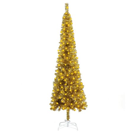 Vidaxl arbre de noël mince avec led doré 150 cm
