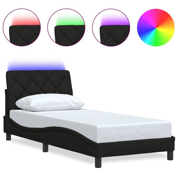 vidaXL Cadre de lit avec LED sans matelas noir 90x200 cm tissu