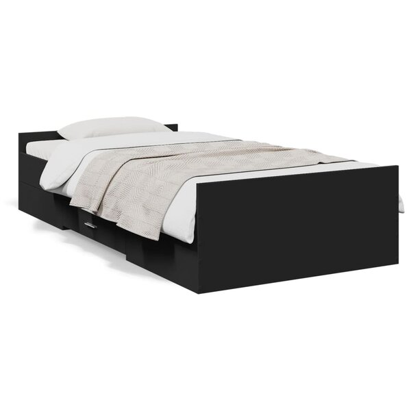 vidaXL Cadre de lit avec tiroirs sans matelas noir 100x200 cm