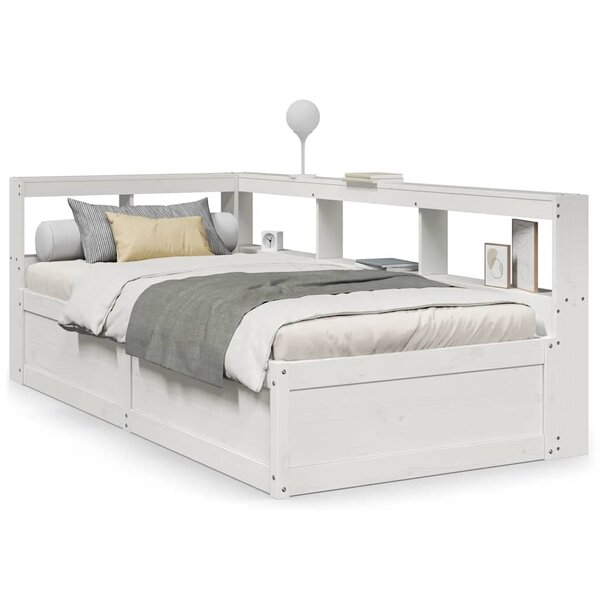 vidaXL Lit bibliothèque sans matelas blanc 90x200cm bois de pin massif