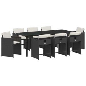 vidaXL Ensemble de salle à manger pour jardin 9 Pièces Noir polyrotin