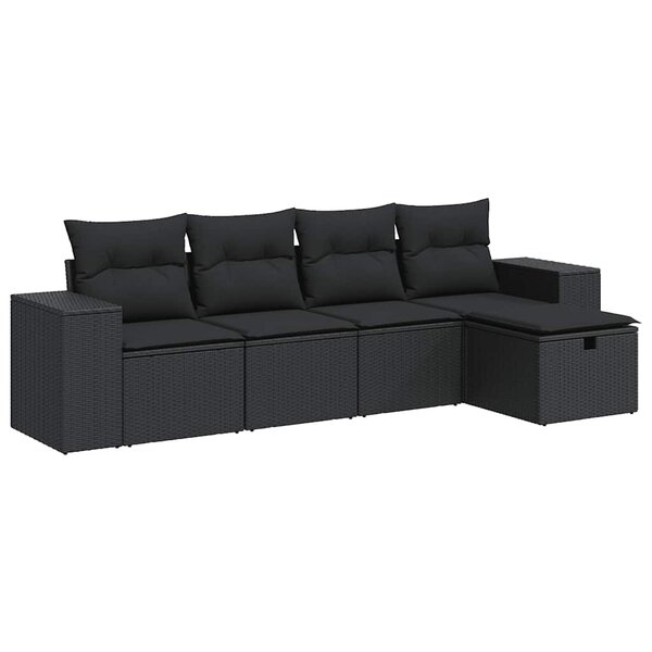 vidaXL Salon de jardin 5 Pièces avec coussins noir résine tressée
