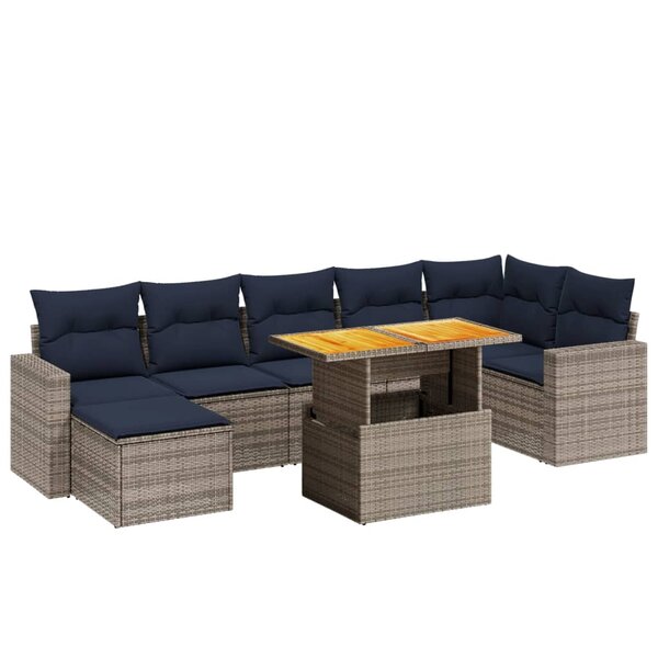 vidaXL Salon de jardin 8 Pièces avec coussins gris résine tressée