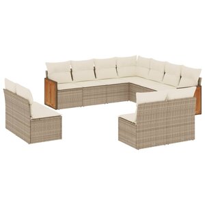 vidaXL Salon de jardin 11 Pièces avec coussins beige résine tressée