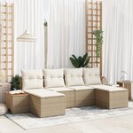 vidaXL Ensemble de canapé jardin 6 pièces avec coussins Beige Rattan Poly Acacia
