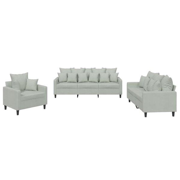 vidaXL Ensemble de canapés 3 Pièces avec coussins Gris clair Velours