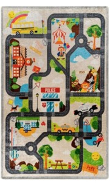 Tapis enfant Circuit de voiture 80 x 150 cm - Beige