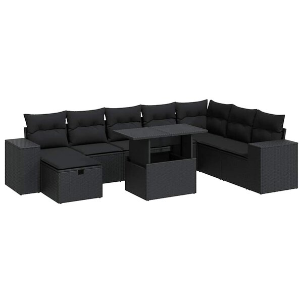 vidaXL Salon de jardin 9 Pièces avec coussins noir résine tressée