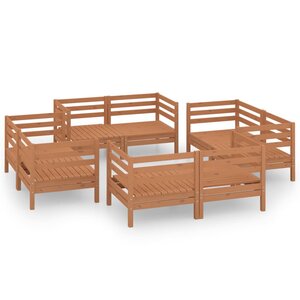 vidaXL Salon de jardin 8 Pièces Marron miel Bois de pin massif