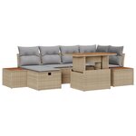 vidaXL Ensemble de Canapé de Jardin 7 Pièces avec Coussins Beige Rattan Poly