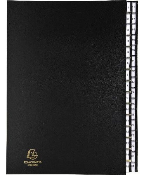 Trieur numérique 31 compartiments noir, couverture rigide plastifiée, onglets en pl... EXACOMPTA