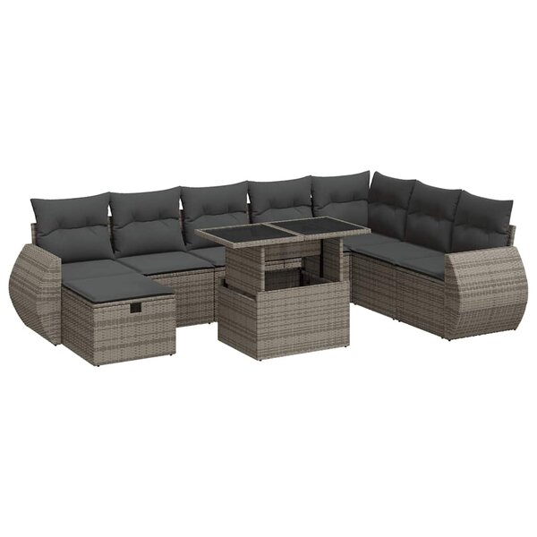 vidaXL Salon de jardin 9 Pièces avec coussins gris résine tressée