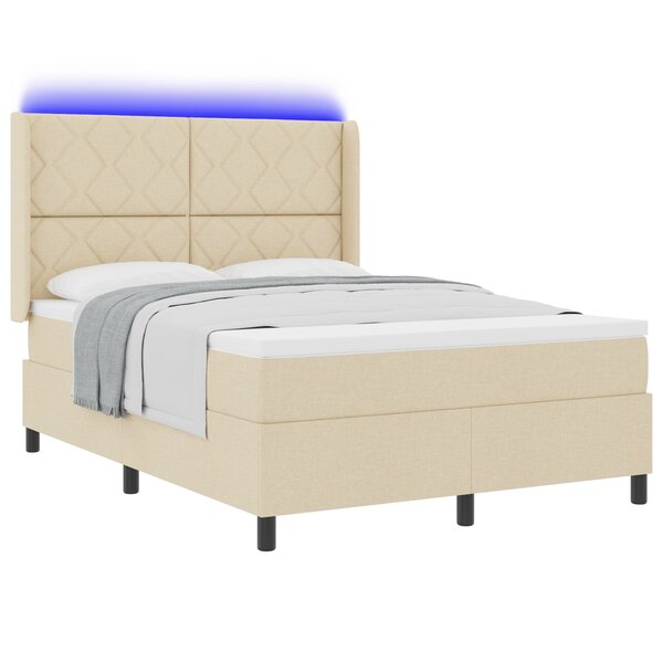 Lit box spring vidaXL avec matelas et LED Crème 140x200 cm Tissu