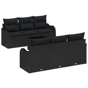 vidaXL Ensemble de Canapé de Jardin de 7 Pièces avec Coussins Noir Rattan Synthétique