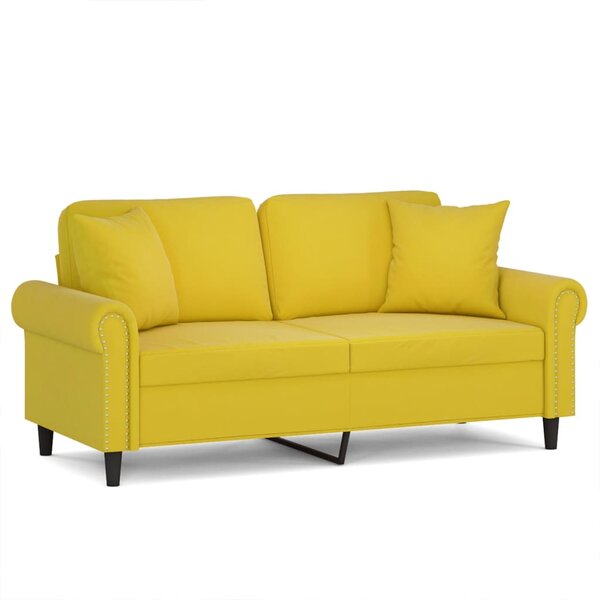 vidaXL Canapé 2 places avec oreillers décoratifs jaune 140 cm velours
