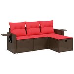 vidaXL Salon de jardin 4 Pièces avec coussins marron résine tressée