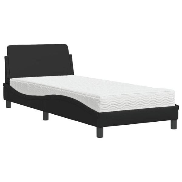 vidaXL Lit avec matelas noir 90x200 cm similicuir