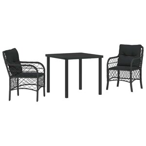 vidaXL Ensemble de salle à manger pour jardin 3 Pièces Noir Poly rotin