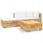 vidaXL Salon de jardin 4 Pièces avec coussins Bois de teck solide