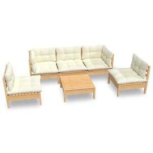 Salon de jardin meuble d'extérieur ensemble de mobilier 6 pièces avec coussins crème bois de pin massif 02_0016756