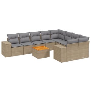 vidaXL Salon de jardin avec coussins 10 Pièces beige résine tressée