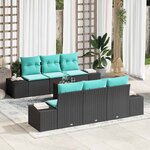 vidaXL Ensemble de canapé de jardin 7 Pièces Noir et turquoise polyrotin