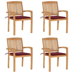 vidaXL Chaises de jardin empilables avec coussins lot de 4 Teck solide