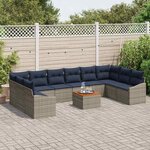 vidaXL Ensemble de canapé de jardin 11 Pièces Gris et bleu marine