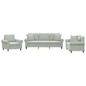 vidaXL Ensemble de canapés 3 Pièces avec coussins gris clair velours