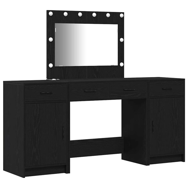 vidaXL Table de Toilette avec tiroir 3 Pièces Noir Bois d'ingénierie