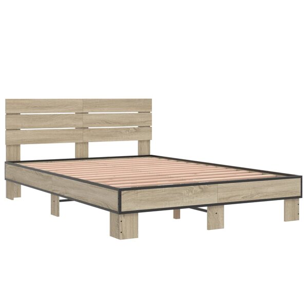 vidaXL Cadre de lit chêne sonoma 140x190 cm bois d'ingénierie et métal