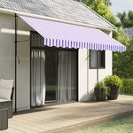 vidaXL Tissu de remplacement de cantonnière d’auvent rayure bleu blanc