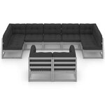 vidaXL Salon de jardin 9 Pièces avec coussins Gris Bois de pin massif