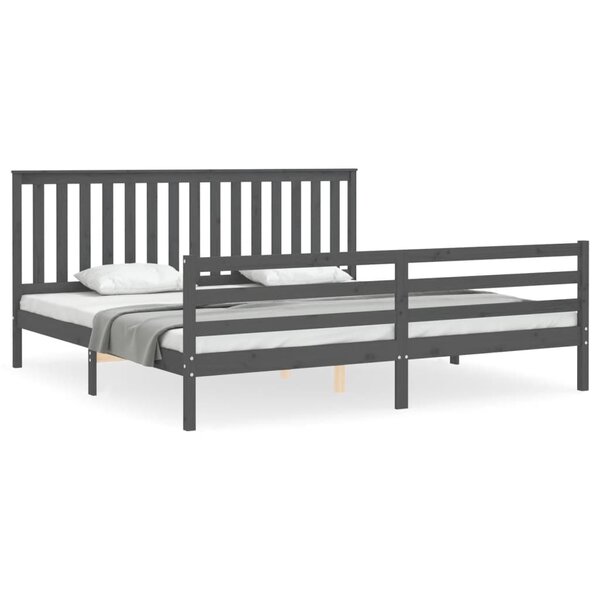 vidaXL Cadre de lit avec tête de lit gris 200x200 cm bois massif